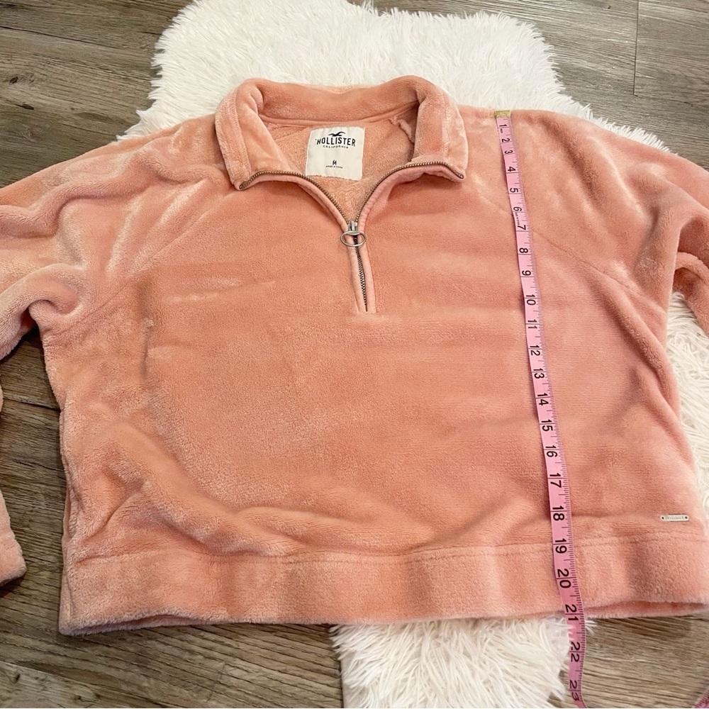 Hollister Faux Fur Half Zip Pullover Blush Pink Fleece Cozy Cropped Med Cozy - Picture 4 of 7